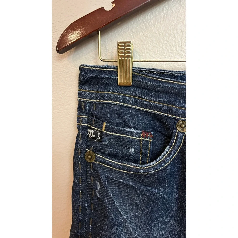 MEK Denim Henderson Bootcut Jeans 28 Dark Wash Distressed Y2K W1HENDB2 DKBLU
